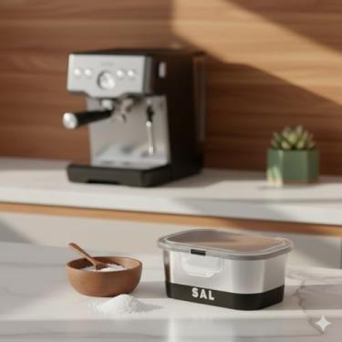 Imagem de Pote de armazenamento cafe Kit 3 Potes para Mantimentos com Tampa Hermética Organizador de Cozinha Açúcar Café Sal 1200ml, 600ml(Saleiro)