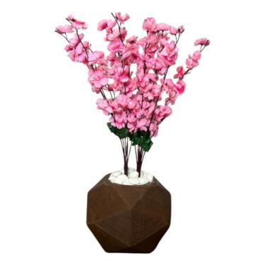 Imagem de Flor Cerejeira Pessegueiro Artificial Buque Com Vaso Esfera Marrom
