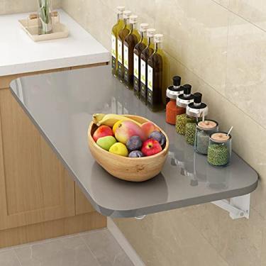 Imagem de Mesa dobrável montada na parede, mesa de jantar dobrável de madeira, mesa dobrável para lavanderia, mesa flutuante para pequenos espaços, mesa de cozinha suspensa na parede para bar de escritório em