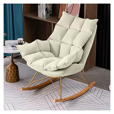 Imagem de Cadeira de balanço moderna com encosto alto e base de madeira maciça para berçário e sala de estar, confortável poltrona individual em cor branca creme (branca)