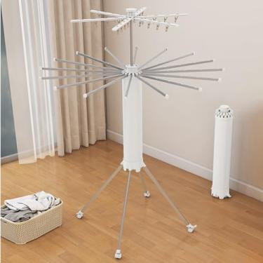Imagem de JYXYXSCP Escorredor de roupas cilíndrico, rodas dobráveis para secar roupas, 22 varas, 24 clipes para pendurar, para varanda, quarto