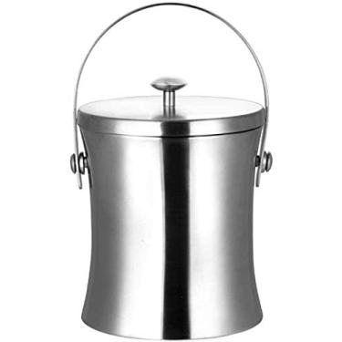 Imagem de Balde de gelo de aço inoxidável com parede dupla, recipiente isolado com pegador portátil de bônus e balde de gelo coador