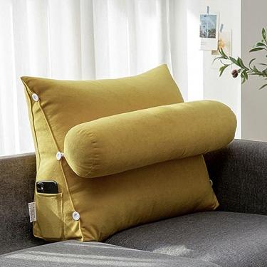 Imagem de Almofada triangular de cunha para leitura com almofada de suporte desfiado/lombar, almofada de apoio para as costas com capa removível de pele sintética de luxo - perfeita para sentar, ler ou jogar