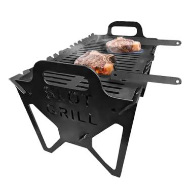 Imagem de Churrasqueira dobrável – Grelhas de carvão dobráveis portáteis | Suporte de assar, acessório para defumador, suporte compacto para varanda, apartamento, viagem, acampamento, exterior, pátio, trailer