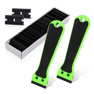 Imagem de EHDIS 2 peças de raspador de lâmina de plástico, ferramenta de remoção de adesivo de cabo longo de 15 cm com 100 lâminas de borda dupla para janela matizada de vinil, adesivo de remoção de cola (verde