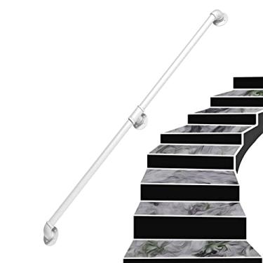 Imagem de Corrimão de escada - kit completo, corrimão de tubo branco industrial de escada com suporte de montagem na parede, casa contra a parede, grades internas e externas para idosos (tamanho: 4,3 m)