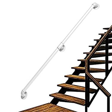 Imagem de Corrimão de escada - kit completo, corrimão de tubo branco industrial de escada com suporte de montagem na parede, casa contra a parede, grades internas e externas para idosos (tamanho: 5,8 m)