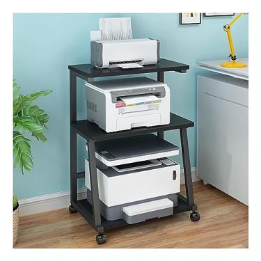 Imagem de HYUIO Suporte de impressora rolante carrinho de impressora prateleira de impressora de 3 níveis, rack de impressora sob a mesa para casa escritório escritório casa copiadora scanner (cor: Noir