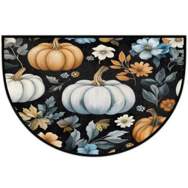 Imagem de Tapete de porta meio redondo, retrô, colorido, abóbora, antiderrapante, absorvente, semicírculo, tapetes laváveis, meia lua, para ambientes internos, pátio, cozinha, banheiro, entrada, lareira