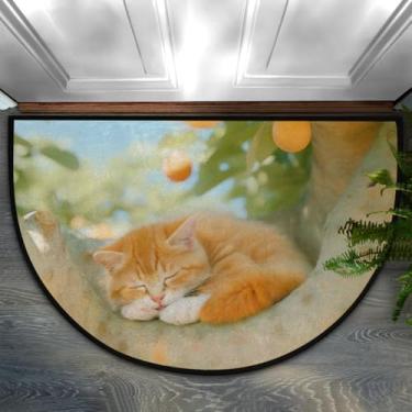 Imagem de Tapete de porta meio redondo, moderno, antiderrapante, absorvente, semicírculo, tapetes laváveis, meia lua, para ambientes internos e externos, pátio, cozinha, banheiro, entrada, lareira, decoração de