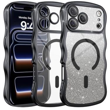 Imagem de BENTOBEN Capa transparente para iPhone 17 Pro Max, [compatível com MagSafe] [proteção total da câmera] [moldura ondulada fofa][cartolina com glitter faça você mesmo] Capa de celular galvanizada