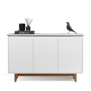 Imagem de Aparador Buffet Sala Flow Com 3 portas Pés Madeira Maciça - EJ Móveis,