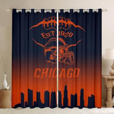 Imagem de Cortinas Chicago para quarto, decoração de futebol infantil, cortinas blackout, rúgbi, esportes, jogos, cortinas de janela para adolescentes, meninos, silhueta de cidade, tratamentos de janela, 2