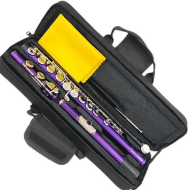 Imagem de Flauta Flauta 16 furos buraco fechado C chave instrumento liso branco cobre corpo roxo com chave E