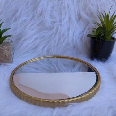 Imagem de Bandeja Espelhada Premium para Banheiro - Vidro Temperado Antiderrapante, Multiuso para Lavabo, Quarto e Cozinha (Fácil Limpeza)(Redonda Bolinhas Preta)