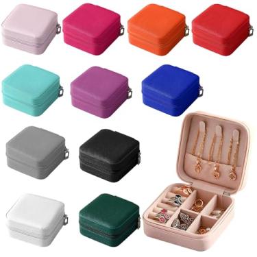 Imagem de dayutech Pacote com 12 caixas de joias para mulheres, mini estojo de viagem de couro PU, pequeno suporte de armazenamento portátil para mulheres, anéis, brincos, colares, pulseiras, batons, atacado a