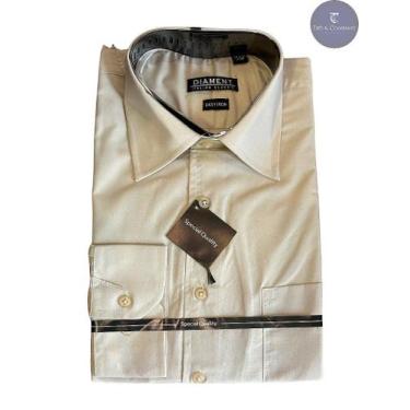 Imagem de Camisa Masculina Social Bege Creme Manga Longa Diament - Elegância e C