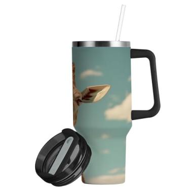 Imagem de ATTX Copo de girafa de 850 g com alça, copo de aço inoxidável a vácuo de parede dupla com palha, caneca de café de viagem isolada #840