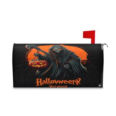 Imagem de SEHANY Capas de caixa de correio magnéticas tamanho padrão 45 x 50,7 cm Halloween Grim Reaper Caixa de Correio Decorativa Envelopes Caixa Postal Capa para Jardim Exterior Quintal