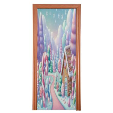 Imagem de ATTX Capa para porta da frente de Natal Candy Land - Decoração de férias de tecido elástico lavável para festas, casa, decoração de porta da frente, 81 x 199 cm (4)