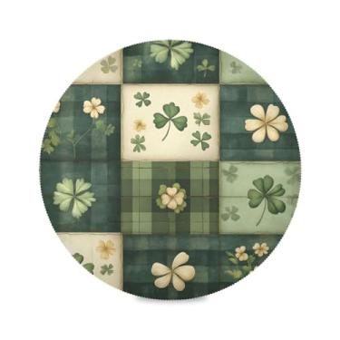 Imagem de Blueangle Jogo americano redondo xadrez verde de São Patrício, conjunto de 6 tapetes de mesa de poliéster, fácil de limpar, resistente ao calor, limpável, para mesa de jantar (534)