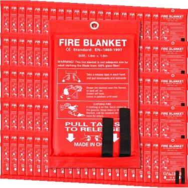 Imagem de Macarrie Cobertor de fogo de emergência de 99 cm x 99 cm para segurança em casa e cozinha, fibra de vidro, sobrevivência à prova de fogo para lareira, carro, escritório, acampamento (vermelho, pacote