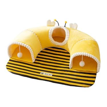 Imagem de Fenteer Cama de túnel para gatos, suprimentos de descanso amarelos, enfeite leve e versátil para brincadeiras, presentes portáteis com equipamento de canil de, Xl