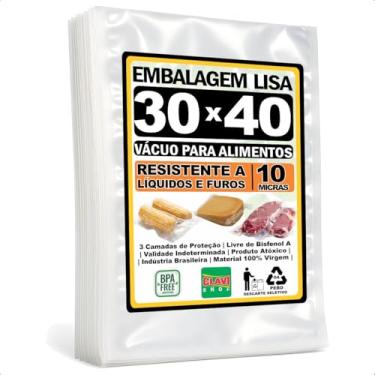 Imagem de Saco a Vácuo Liso Sem Ranhuras [30x40 cm] [10 Micras] [1000 Unidades] - Para Seladora de Câmara e Bico - Embalagem Profissional Resistente Reforçada Alimentício BPA Free