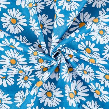 Imagem de FINGERINSPIRE 1,09 x 1,75 jardas tecido de algodão padrão margarida para costura aço cor azul tecido margarida floral tecidos de algodão pacote para forro de vestuário acolchoado acentos DIY projetos