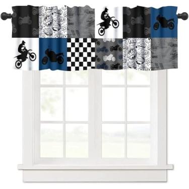 Imagem de Cortinas de saia para bicicleta suja, preto, cinza, azul, motocross, crianças, meninos, adolescentes, sala de estar, tratamento de janela, 1 painel 137 cm L x 45 cm C