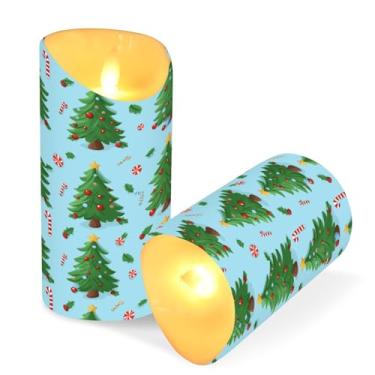 Imagem de Blueangle Pacote com 2 velas de árvore de Natal sem chama com controle remoto e temporizador, velas LED cintilantes (7,6 cm x 15 cm) para decoração de casa, casamento, acampamento (648)