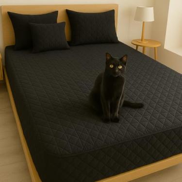 Imagem de Capa Para Colchão Impermeável com Elástico Matelado Pet- Especial para Donos de Pets, com Elástico 360° e Tecido Matelado Resistente(preto,King)