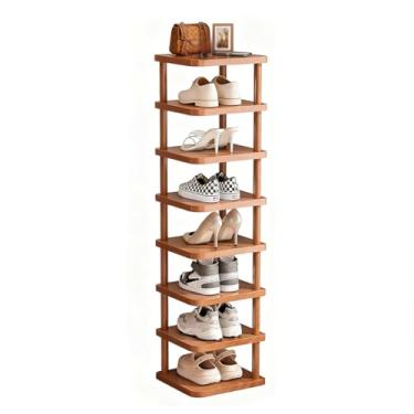 Imagem de SPXMQSS Sapateira de madeira, pequena prateleira de sapato estreita e alta, organizador de armazenamento de sapatos multicamadas para entrada, sala de estar, quarto, 8 níveis 29,5 x 26,5 x 113 cm