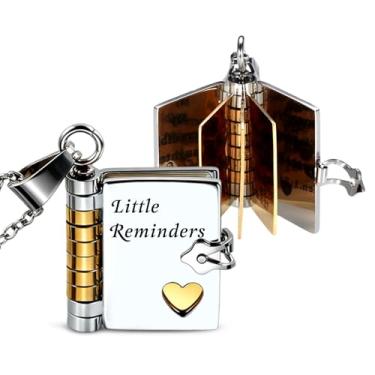 Imagem de TI-EDC Little Reminder Book Necklace - Colar inspirador para filhas presentes de pai mãe mãe joia ajustável abre com 6 páginas, presentes de amor, enchimento de meia para meninas e mulheres