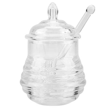 Imagem de ZJchao Frasco de Mel de Vidro de 245ml Com Concha, Pote de Mel, Formato de Colmeia Transparente Com Bastão Gotejador para Armazenamento e Distribuição
