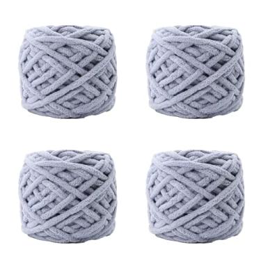 Imagem de Maxee Fio de lã de espessura 380 g (4 bolas, 95 g/44 m cada), tricô super macio, fio de chenille grosso e grosso, perfeito para tricô, lenços, cobertores, almofadas decorativas, artesanato DIY (cinza