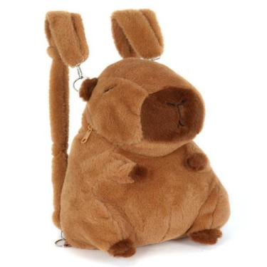 Imagem de Bolsa Capivara Mochila Pelúcia Juvenil Passeio Costa Marrom - Luxcel