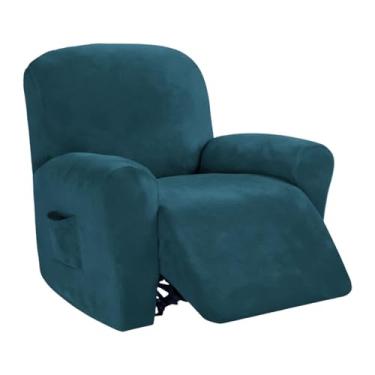 Imagem de KiBcsLic Capa para poltrona reclinável com elástico na parte inferior, em veludo lavável e, Azul