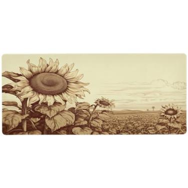 Imagem de Wassud Tapete de mouse de campo de girassol para jogos com base de borracha antiderrapante, mouse pad longo para teclado de computador com borda costurada, almofada grande à prova d'água para