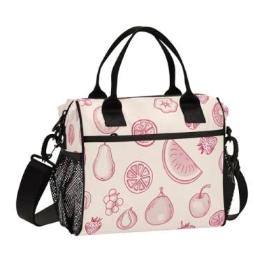 Imagem de Wassud Lancheira de frutas Simple Line Art para mulheres e homens, lancheira isolada com recipiente incluído, bolsa térmica reutilizável com alça de ombro ajustável para trabalho e piquenique pequena