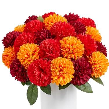 Imagem de SITUMEIZI 12 peças flores artificiais crisântemos flores flores falsas mães seda para casamento casa decoração cozinha arranjo floral (vinho, vermelho, laranja)