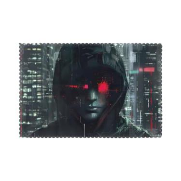 Imagem de Jogo americano com estampa da era hacker para mesa de jantar, conjunto com 6, resistente ao calor, fácil de limpar para uso diário