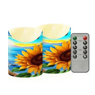 Imagem de Wassud Pacote com 2 velas sem chama de girassol e borboleta com controle remoto, velas realistas cintilantes com temporizador, velas decorativas para Natal, casamento, festa, decoração de casa pequena