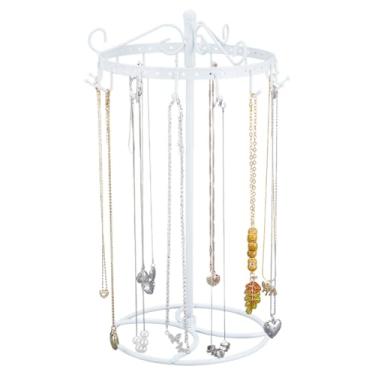 Imagem de WADORN Suporte giratório para colar, organizador de colar, suporte de exibição de joias de metal com 15 ganchos, organizador de joias, suporte de exibição para brincos, anéis, pulseira giratória alta