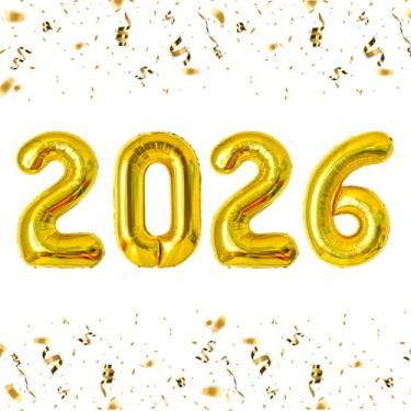 Imagem de Balões 2026 de 101 cm com números 2026, balões dourados de 2026, balões grandes de folha feliz ano novo para festa de ano novo, artigos de festa de 2026, decorações de ano novo, 2026, formatura, Natal