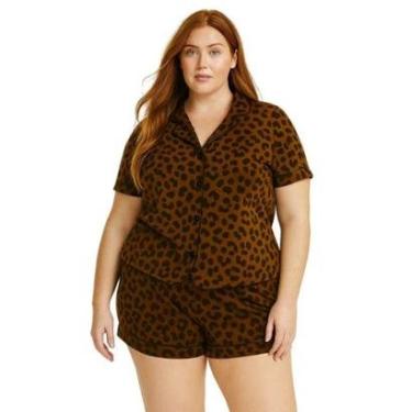 Imagem de Pijama Americano Estampado Plus Size Blusa com Botões que Abrem e Short Anastácia 50 52 54 56-Feminino