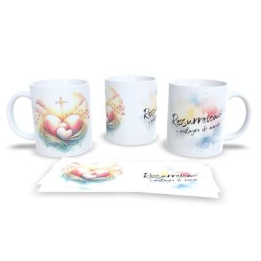 Imagem de Caneca com Arte em Aquarela, Paisagem Natural ao Pôr do Sol, Cerâmica Branca com Frase 'Ele Ressuscitou, Assim Como Disse', Design Inspirador (17265)