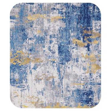 Imagem de RELEANY Tapetes laváveis de 1,2 m antiderrapantes modernos abstratos macios para sala de estar, entrada, quarto, berçário, padrão estampado, cinza azul ouro/dourado
