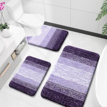 Imagem de OLANLY Conjuntos de tapetes de banheiro de 3 peças, tapetes de banho de microfibra macia absorvente e tapete de banheiro em forma de U, conjunto de tapete de banho felpudo de pelúcia para banheiro (91