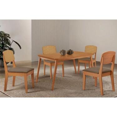 Imagem de Sala Jantar Mesa Havana Tampo Curvo 120cm+4 Cadeiras Havana Naturale - Suede Capuccino - Rufato